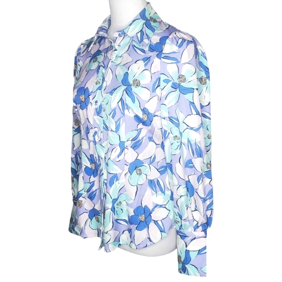 Boston Proper Lillies Print Victoria Button Down Top - Picture 2 of 7